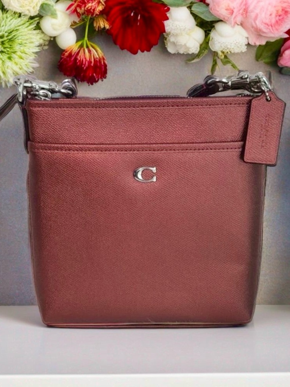 🛑 SOLD 🛑 Coach Kitt Messenger Crossbody | Black Cherry Metallic (NWOT)